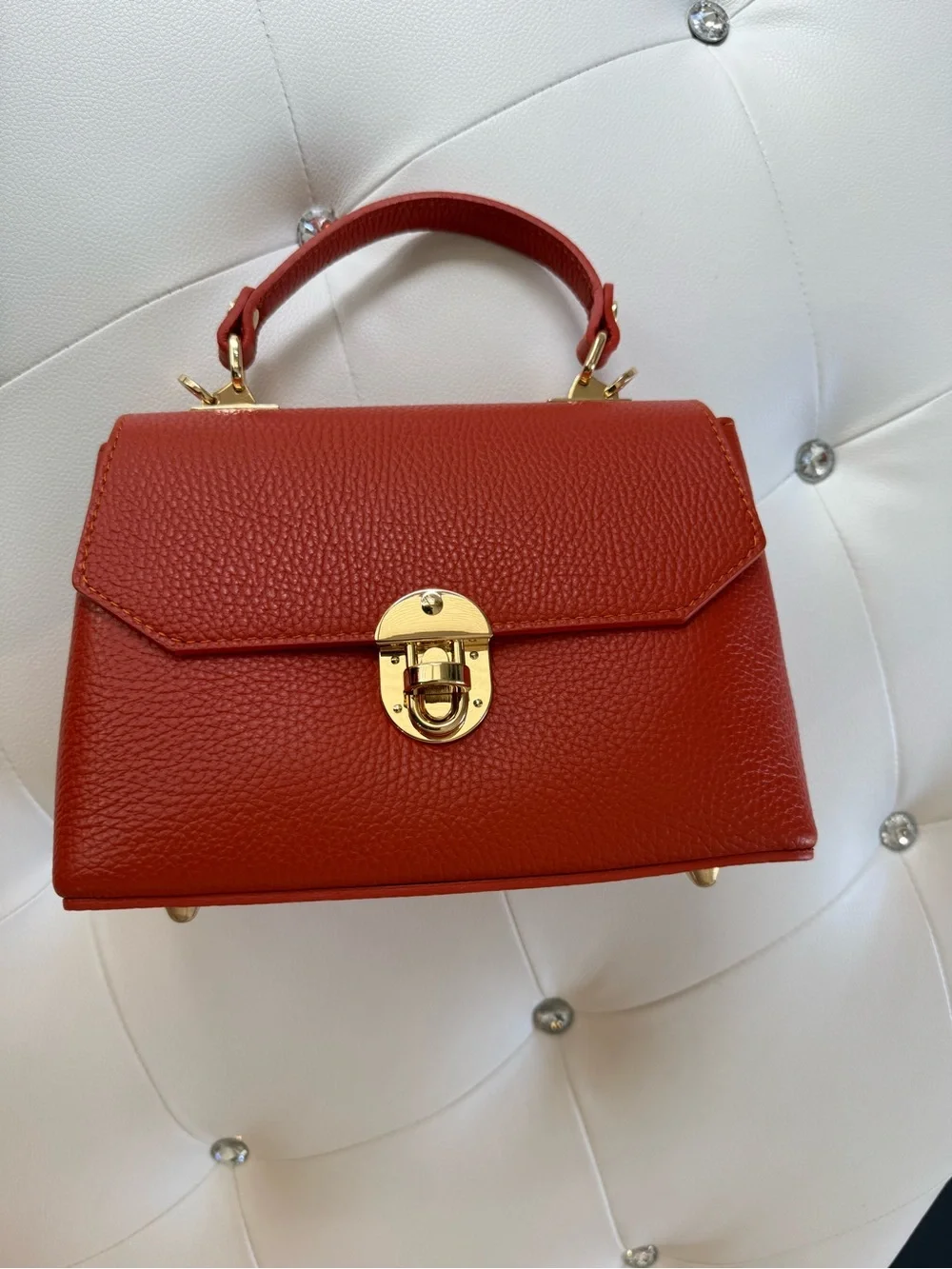 Italian Leather Top Handle Crossbody Satchel NWOT Orange